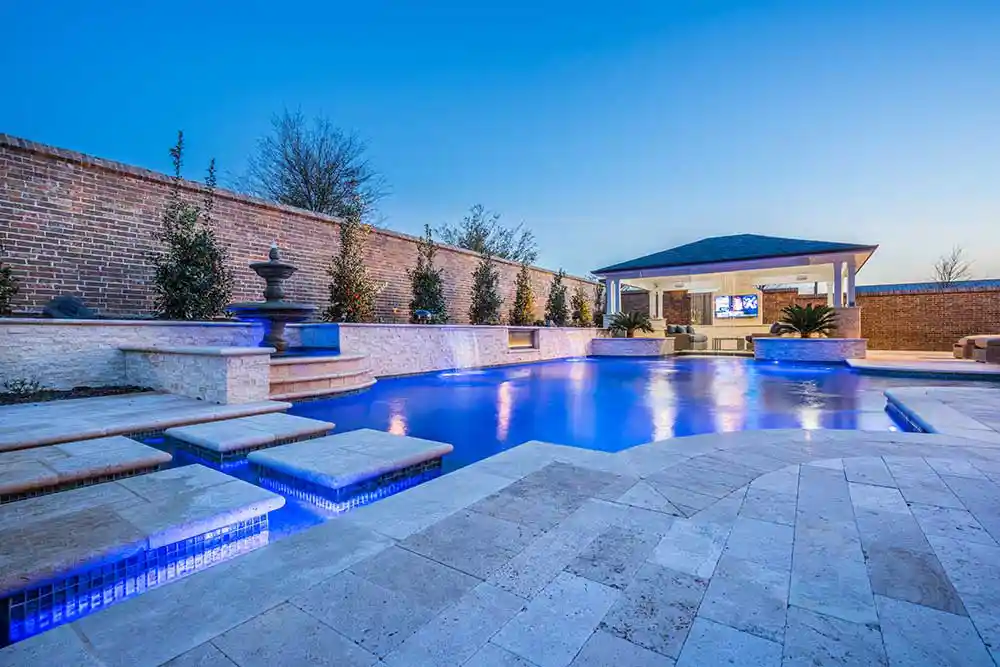luxury pool with custom features - dallas pool builders - venture custom pools